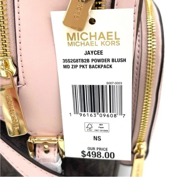 Michael Kors Medium Jaycee Zip Packet Backpack Brown/Light Pink - Picture 10 of 10